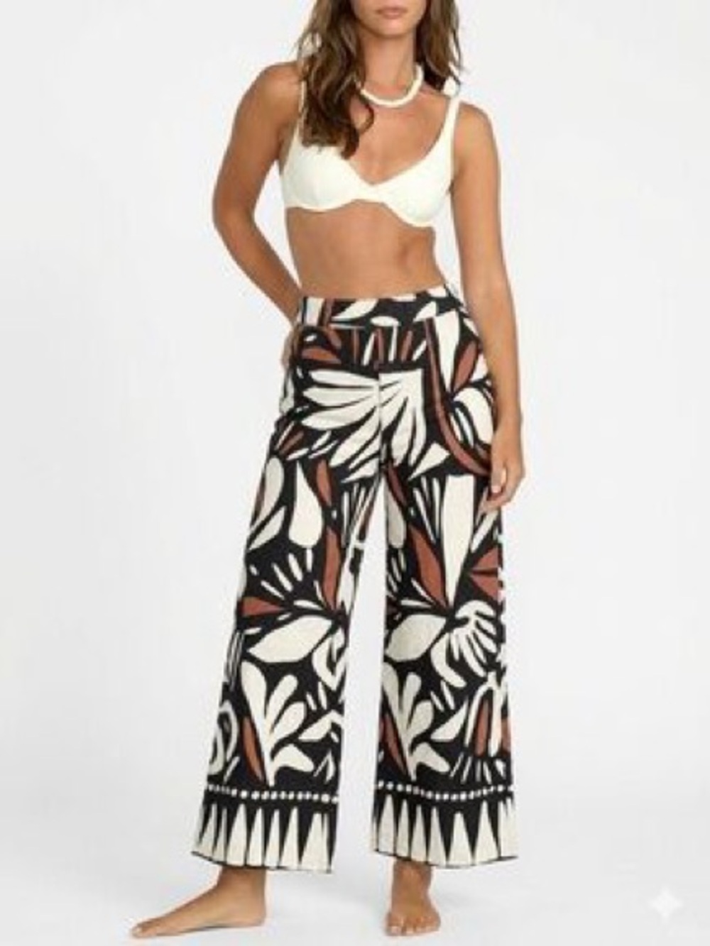 Maison d'Amelie Wide Leg Linen Blend Tropical Print Pants Sz Large